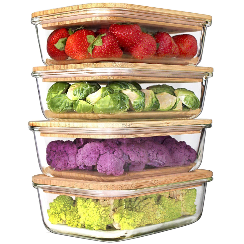 Urban Green Glass Containers with Wood Lids Set of 4