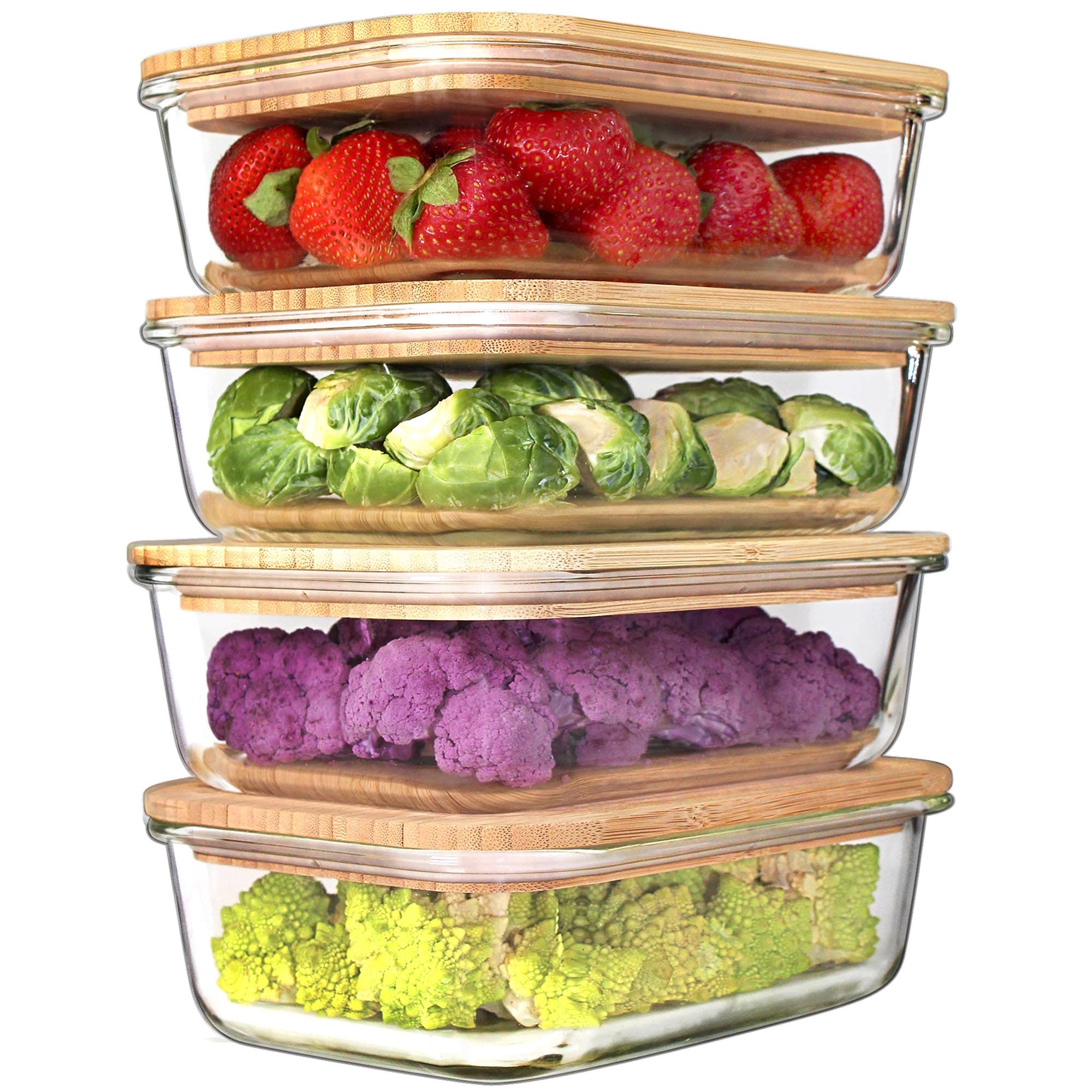 Urban Green Glass Containers with Wood Lids Set of 4